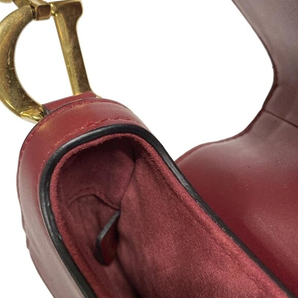 Auth DIOR/ChristianDior Saddle Bag Red Leather Handbag - Picture 14 of 16